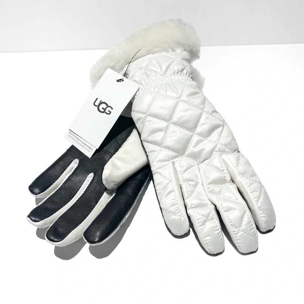UGG Quilted Shearling Trim & Leather Gloves NWT